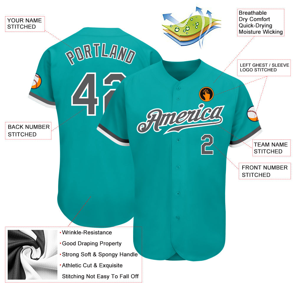 Custom Aqua Steel Gray-White Authentic Baseball Jersey - Sky-Custom