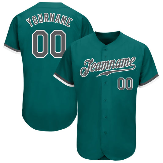 Custom Teal Steel Gray-White Authentic Baseball Jersey - Sky-Custom