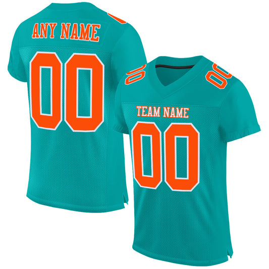 Custom Aqua Orange-White Mesh Authentic Football Jersey - Sky-Custom