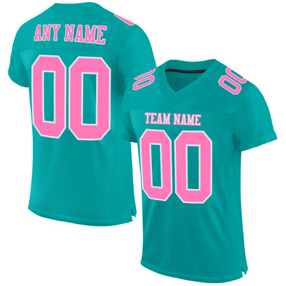 Custom Aqua Pink-White Mesh Authentic Football Jersey - Sky-Custom