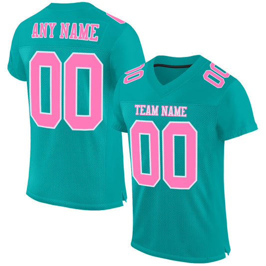 Custom Aqua Pink-White Mesh Authentic Football Jersey - Sky-Custom