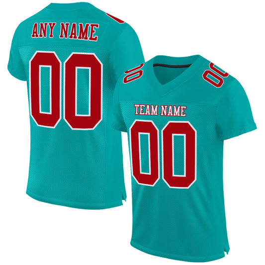 Custom Aqua Red-White Mesh Authentic Football Jersey - Sky-Custom