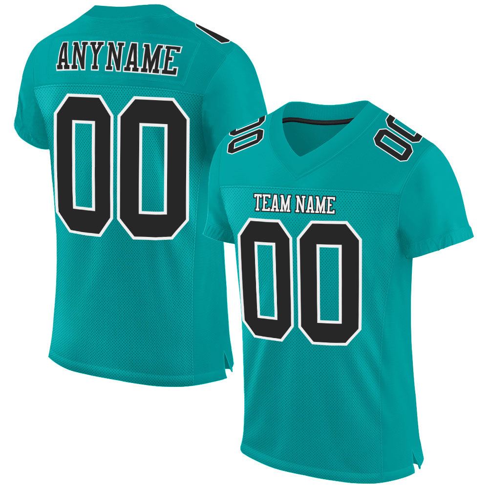 Custom Aqua Black-White Mesh Authentic Football Jersey - Sky-Custom