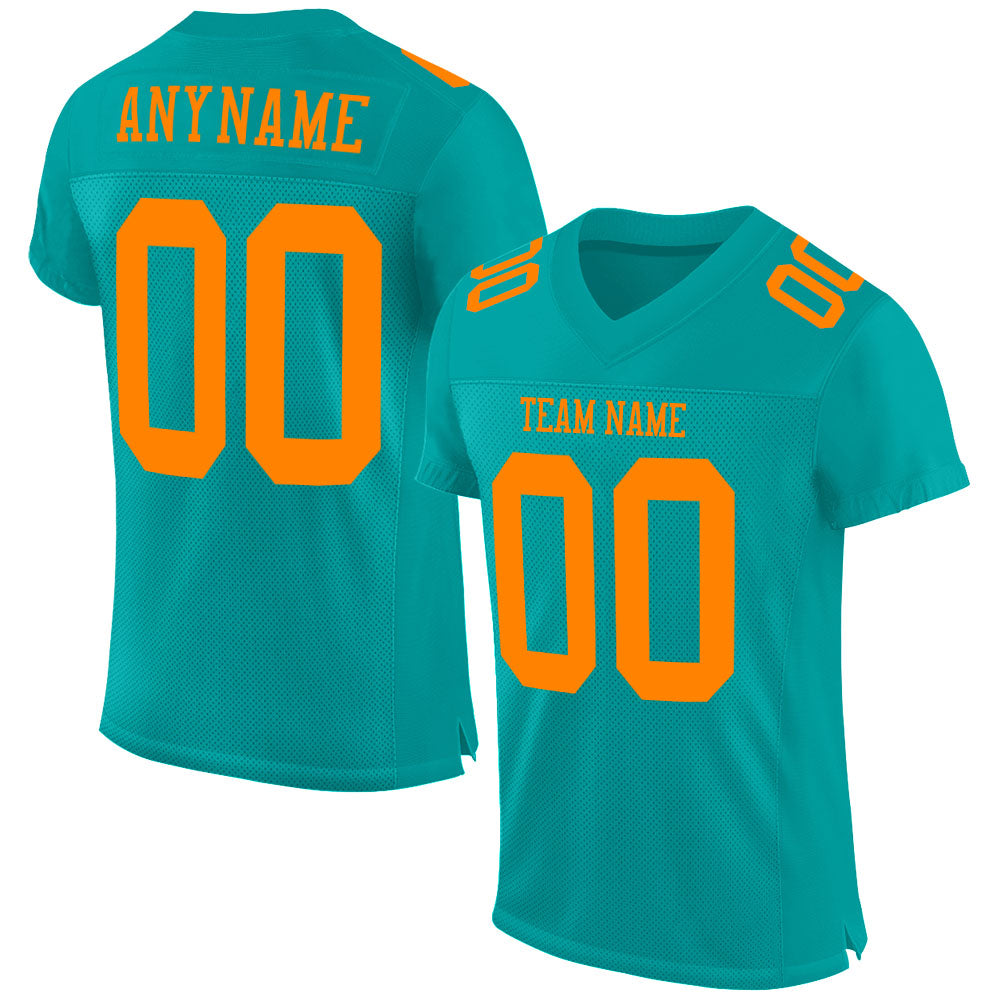 Custom Aqua Bay Orange Mesh Authentic Football Jersey - Sky-Custom