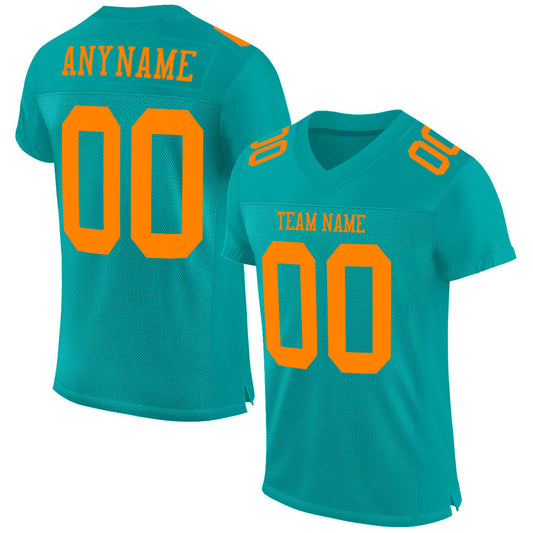Custom Aqua Bay Orange Mesh Authentic Football Jersey - Sky-Custom