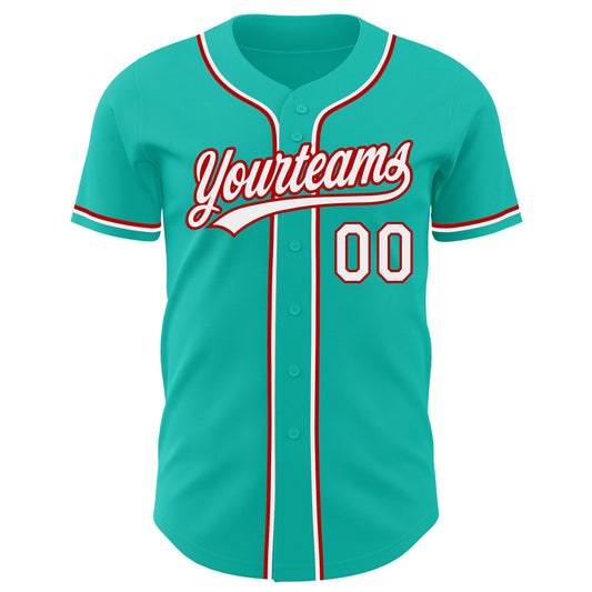 Custom Aqua White-Red Authentic Baseball Jersey - Sky-Custom