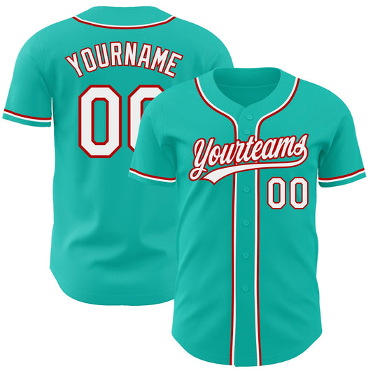 Custom Aqua White-Red Authentic Baseball Jersey - Sky-Custom