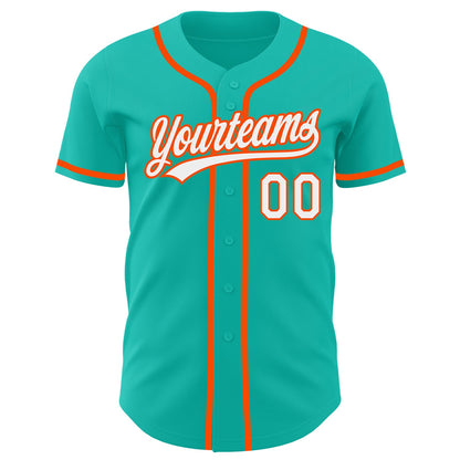 Custom Aqua White-Orange Authentic Baseball Jersey - Sky-Custom