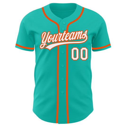 Custom Aqua White-Orange Authentic Baseball Jersey - Sky-Custom