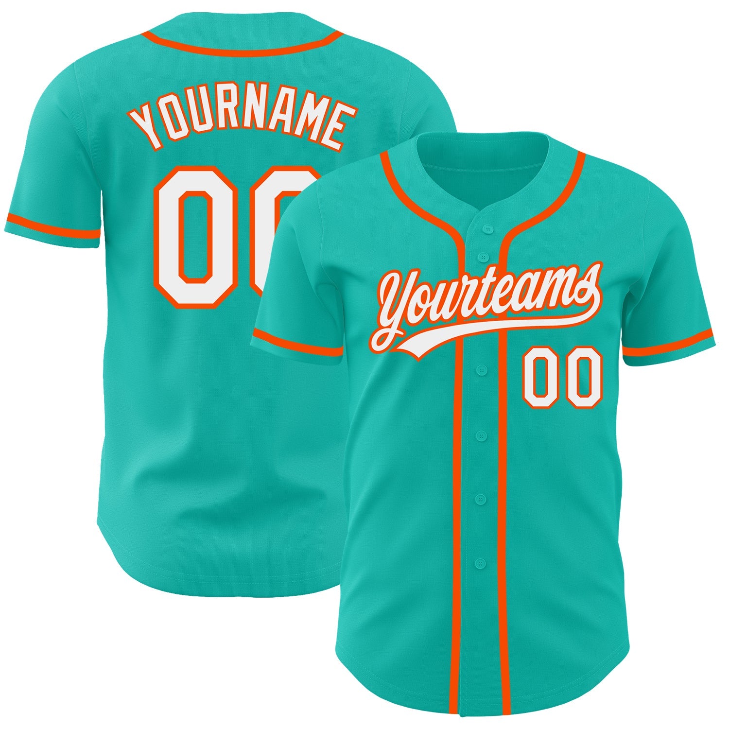 Custom Aqua White-Orange Authentic Baseball Jersey - Sky-Custom