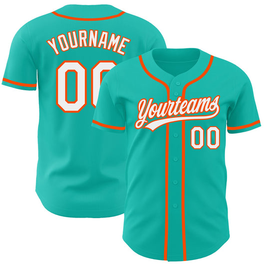 Custom Aqua White-Orange Authentic Baseball Jersey - Sky-Custom