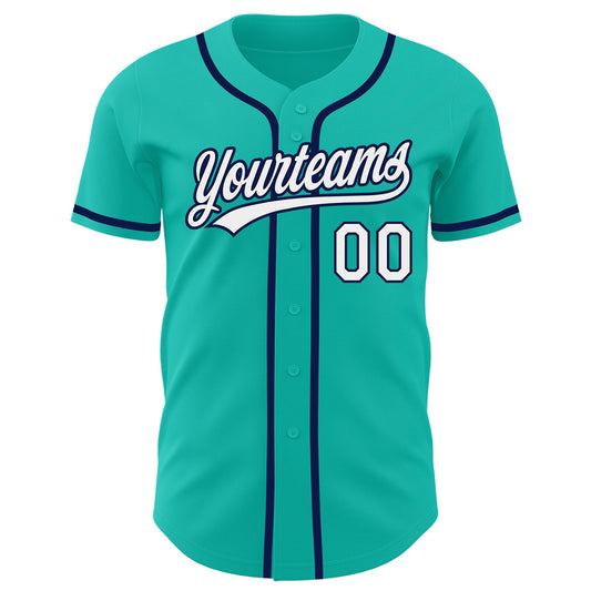 Custom Aqua White-Navy Authentic Baseball Jersey - Sky-Custom