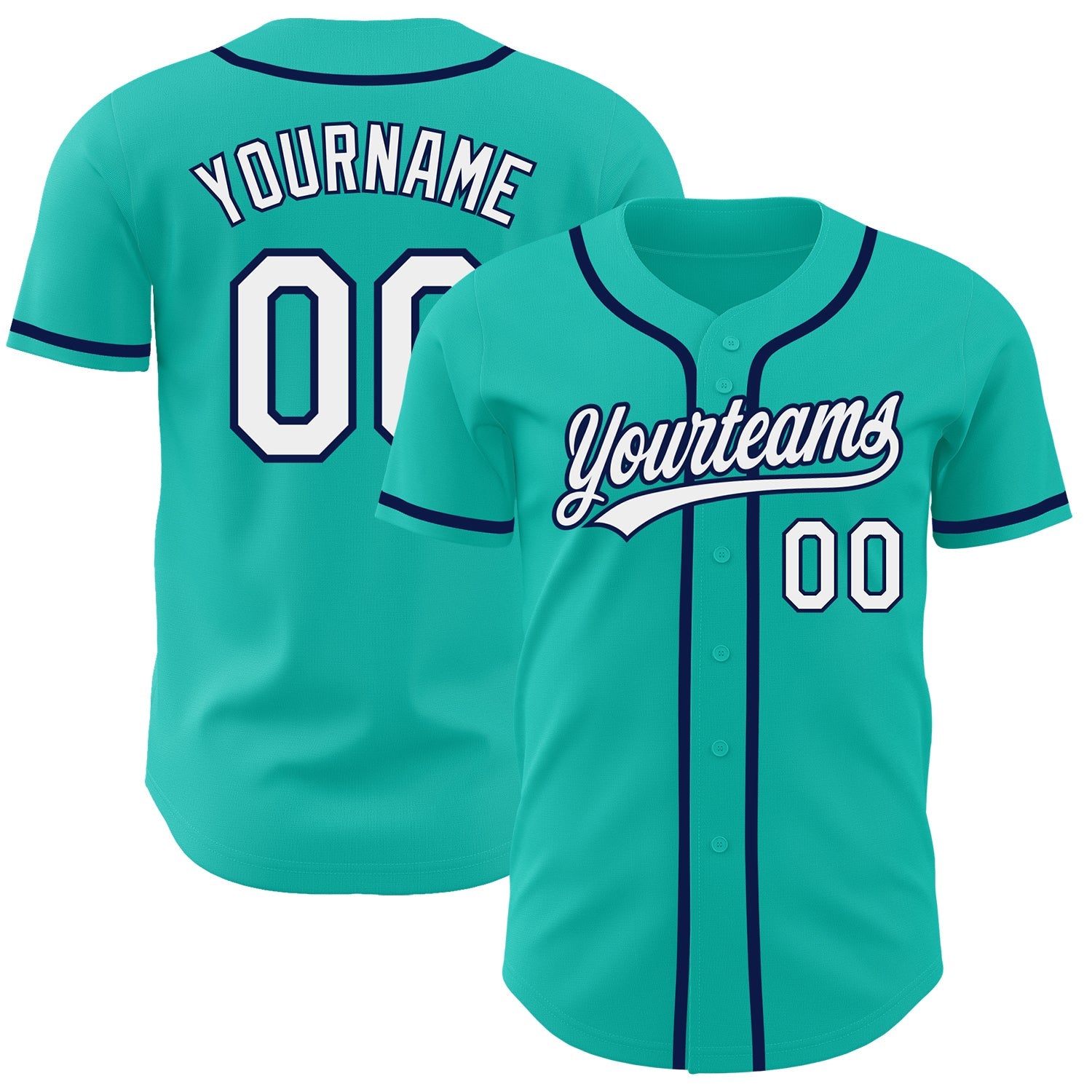 Custom Aqua White-Navy Authentic Baseball Jersey - Sky-Custom