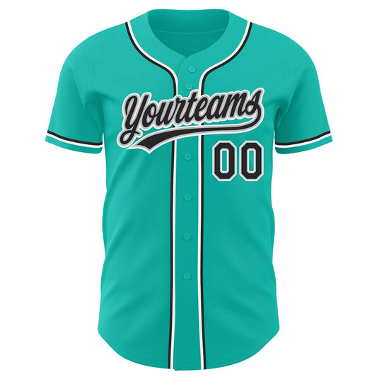Custom Aqua Black-Gray Authentic Baseball Jersey - Sky-Custom