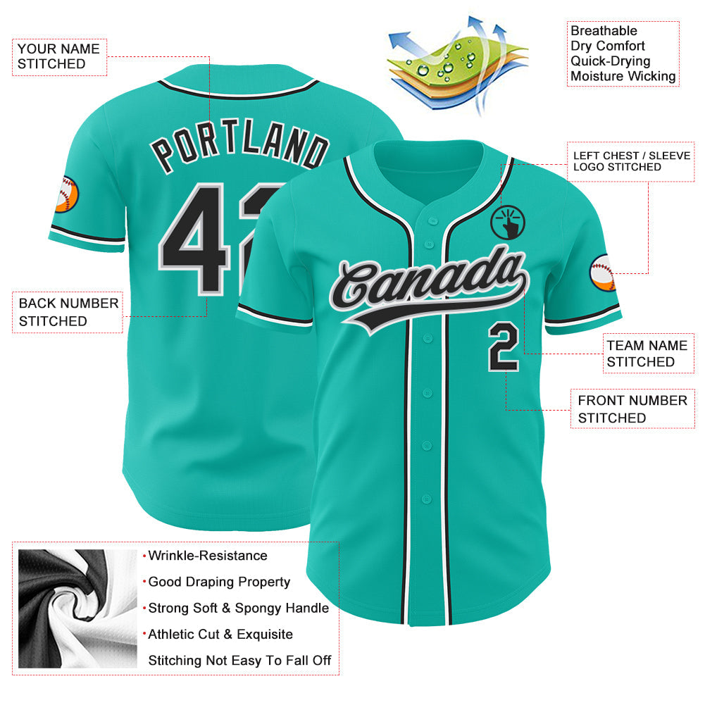 Custom Aqua Black-Gray Authentic Baseball Jersey - Sky-Custom