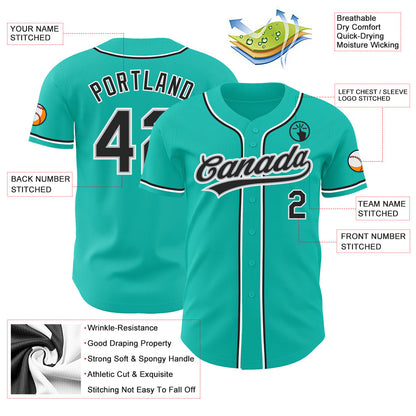 Custom Aqua Black-Gray Authentic Baseball Jersey - Sky-Custom
