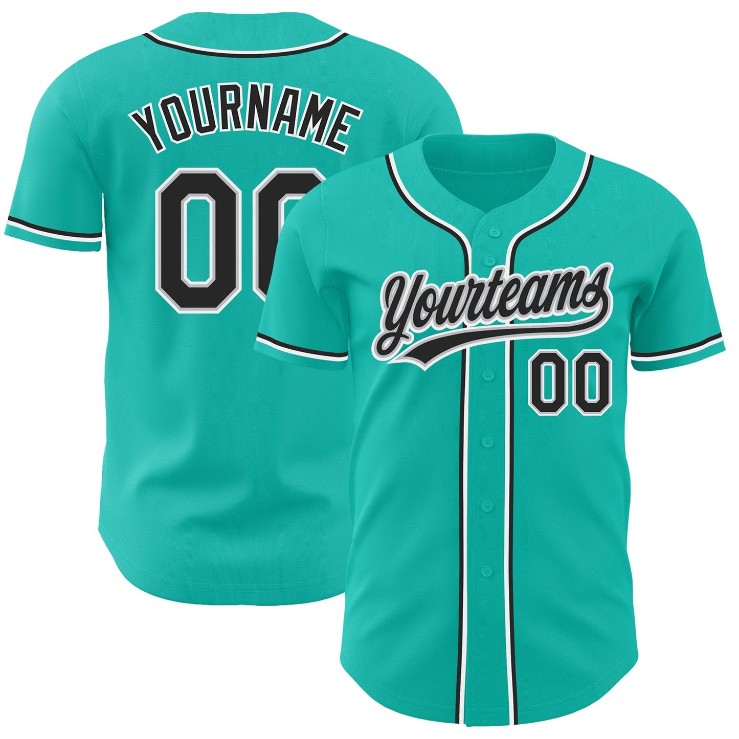 Custom Aqua Black-Gray Authentic Baseball Jersey - Sky-Custom