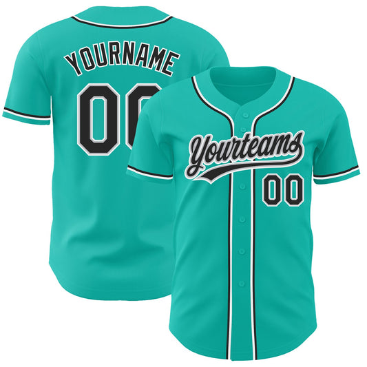 Custom Aqua Black-Gray Authentic Baseball Jersey - Sky-Custom