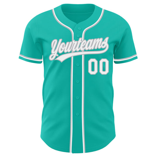 Custom Aqua White-Gray Authentic Baseball Jersey - Sky-Custom