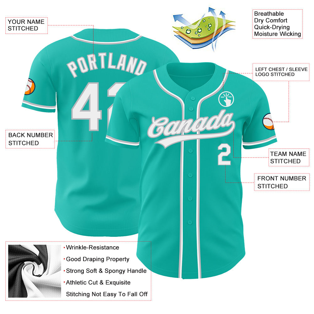 Custom Aqua White-Gray Authentic Baseball Jersey - Sky-Custom