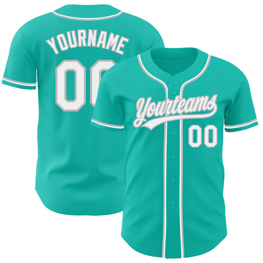 Custom Aqua White-Gray Authentic Baseball Jersey - Sky-Custom