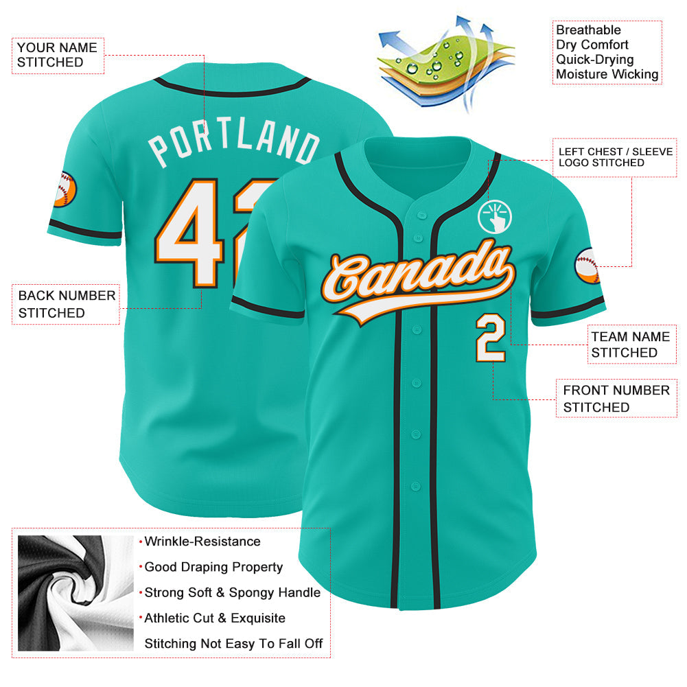 Custom Aqua White Bay Orange-Black Authentic Baseball Jersey - Sky-Custom