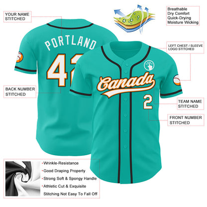Custom Aqua White Bay Orange-Black Authentic Baseball Jersey - Sky-Custom