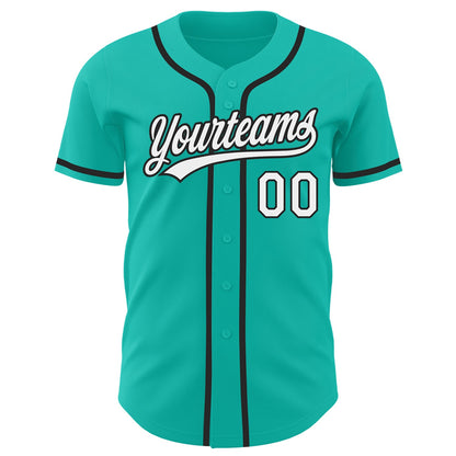 Custom Aqua White-Black Authentic Baseball Jersey - Sky-Custom