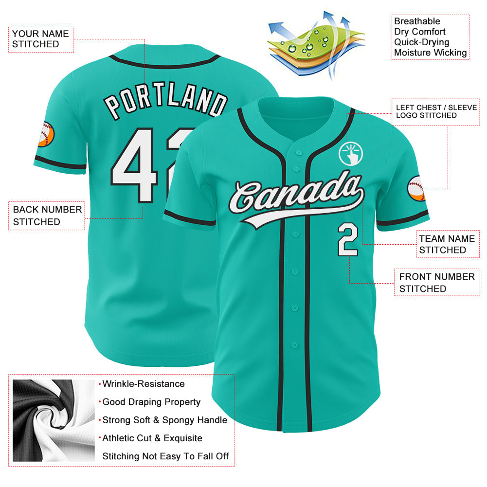 Custom Aqua White-Black Authentic Baseball Jersey - Sky-Custom