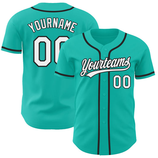 Custom Aqua White-Black Authentic Baseball Jersey - Sky-Custom