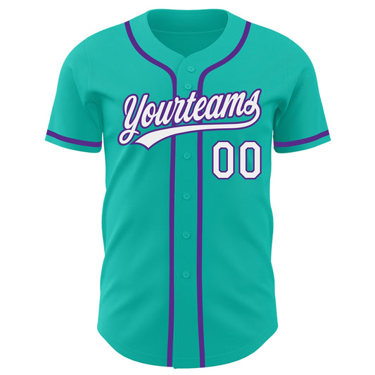 Custom Aqua White-Purple Authentic Baseball Jersey - Sky-Custom