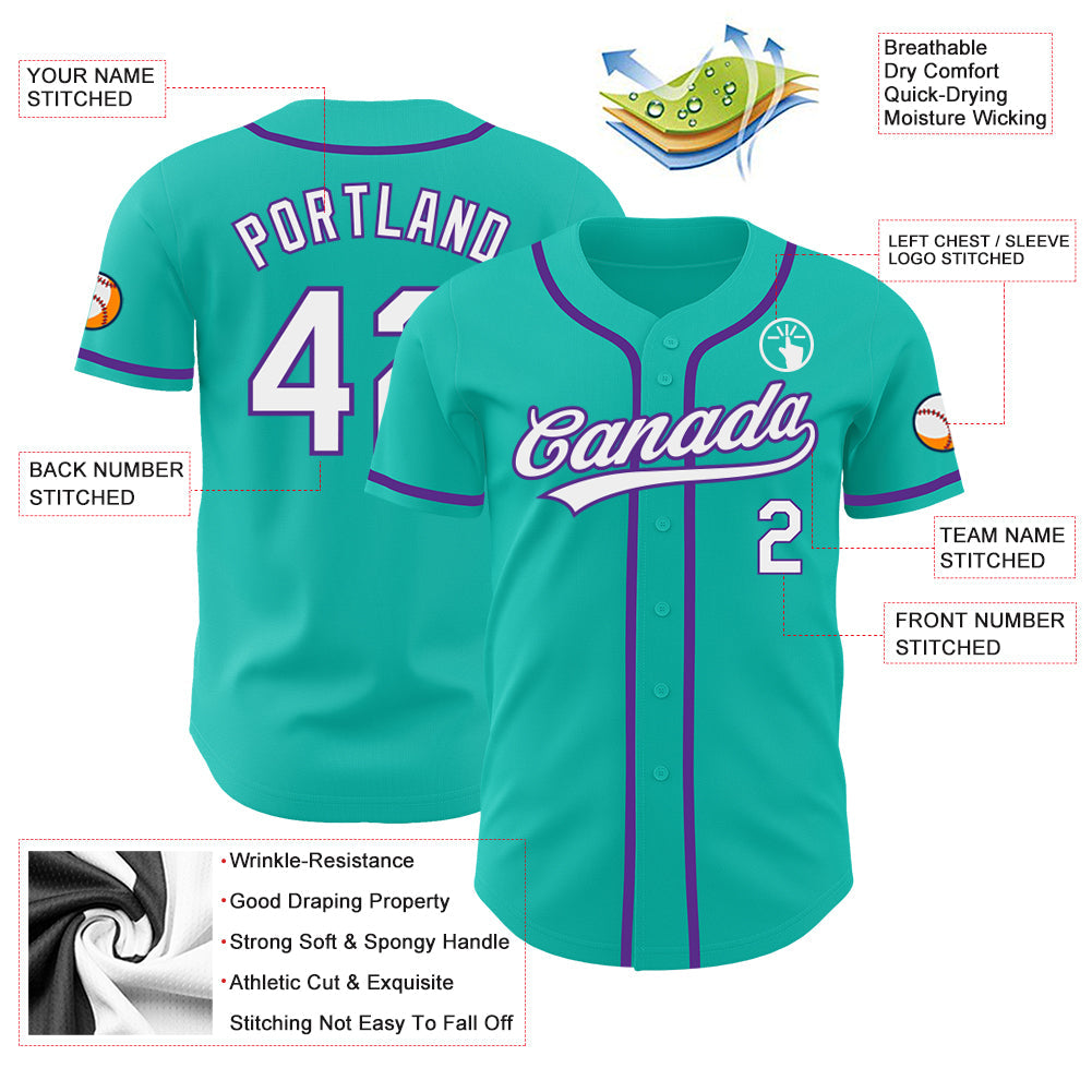 Custom Aqua White-Purple Authentic Baseball Jersey - Sky-Custom