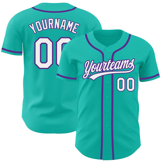 Custom Aqua White-Purple Authentic Baseball Jersey - Sky-Custom