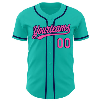 Custom Aqua Pink-Navy Authentic Baseball Jersey - Sky-Custom