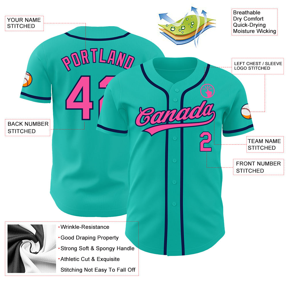 Custom Aqua Pink-Navy Authentic Baseball Jersey - Sky-Custom