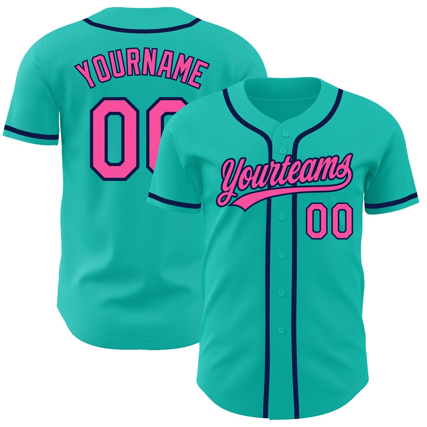 Custom Aqua Pink-Navy Authentic Baseball Jersey - Sky-Custom