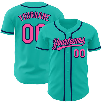 Custom Aqua Pink-Navy Authentic Baseball Jersey - Sky-Custom
