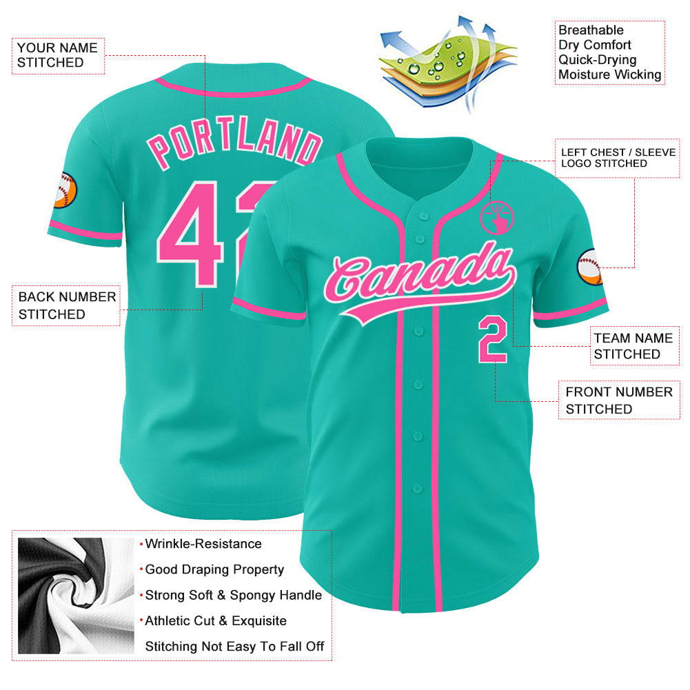 Custom Aqua Pink-White Authentic Baseball Jersey - Sky-Custom