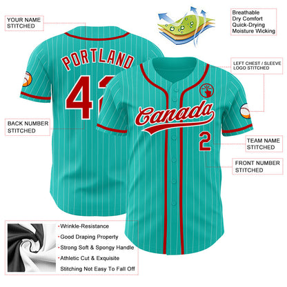 Custom Aqua White Pinstripe Red Authentic Baseball Jersey - Sky-Custom