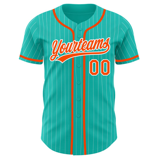 Custom Aqua White Pinstripe Orange Authentic Baseball Jersey - Sky-Custom