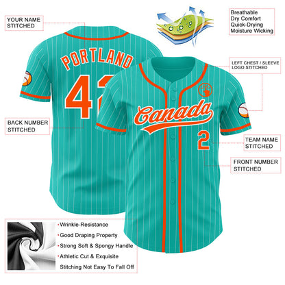 Custom Aqua White Pinstripe Orange Authentic Baseball Jersey - Sky-Custom