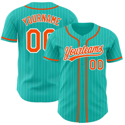 Custom Aqua White Pinstripe Orange Authentic Baseball Jersey - Sky-Custom