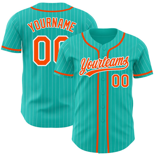 Custom Aqua White Pinstripe Orange Authentic Baseball Jersey - Sky-Custom