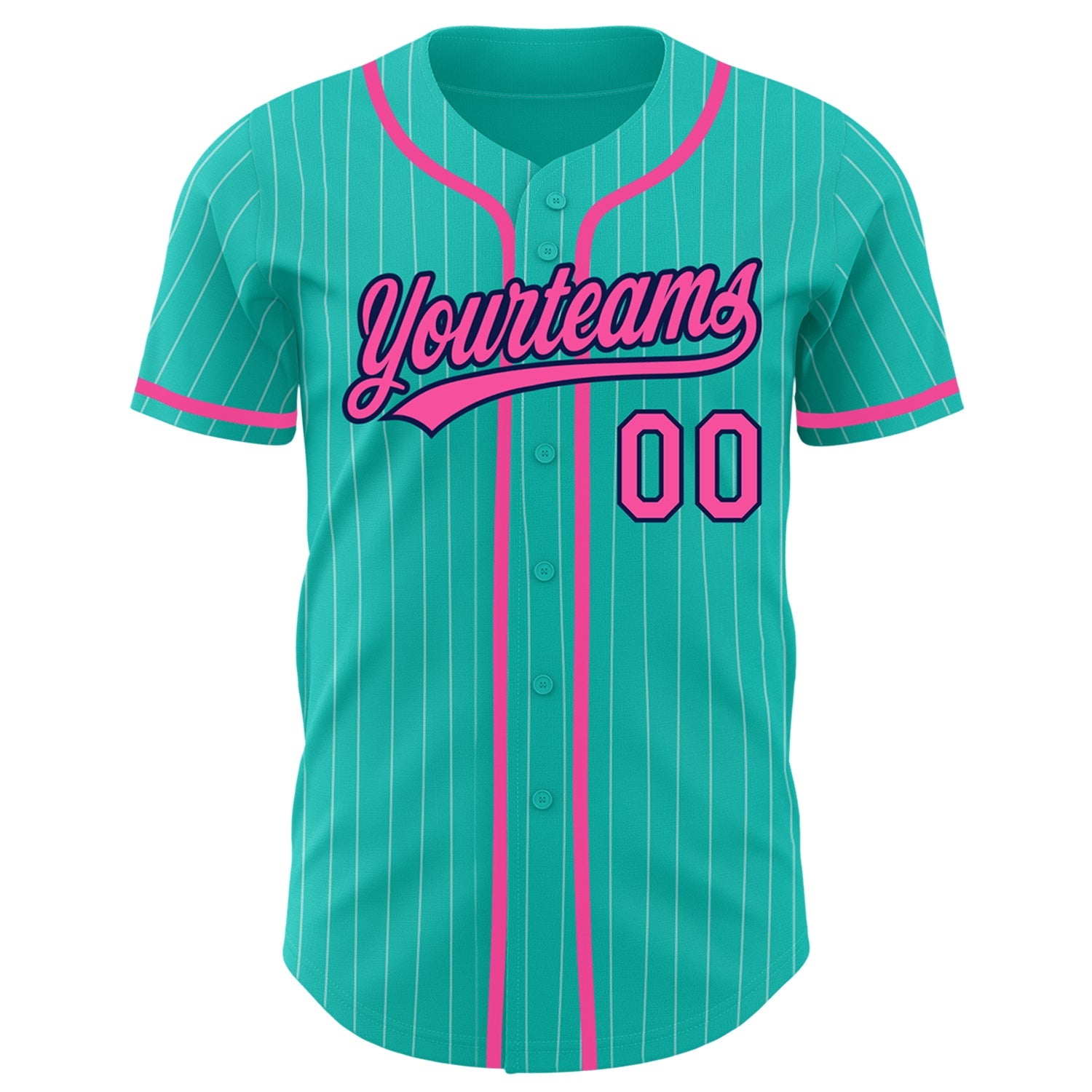 Custom Aqua White Pinstripe Pink-Navy Authentic Baseball Jersey - Sky-Custom