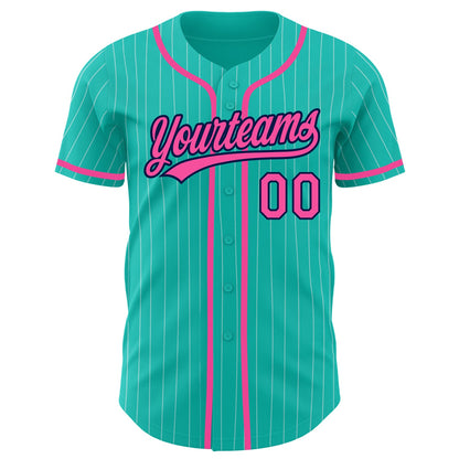 Custom Aqua White Pinstripe Pink-Navy Authentic Baseball Jersey - Sky-Custom