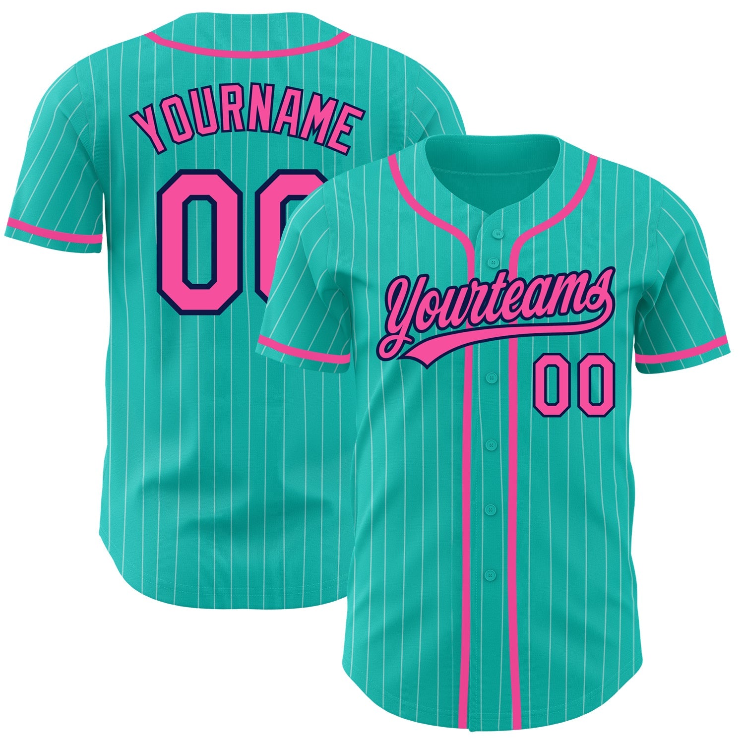 Custom Aqua White Pinstripe Pink-Navy Authentic Baseball Jersey - Sky-Custom