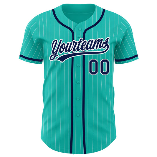 Custom Aqua White Pinstripe Navy Authentic Baseball Jersey - Sky-Custom