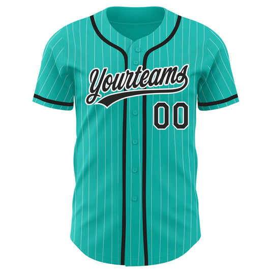 Custom Aqua White Pinstripe Black Authentic Baseball Jersey - Sky-Custom