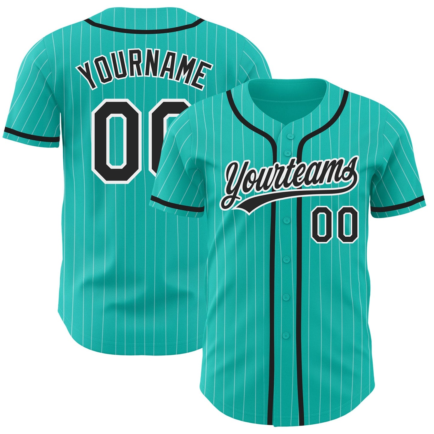 Custom Aqua White Pinstripe Black Authentic Baseball Jersey - Sky-Custom