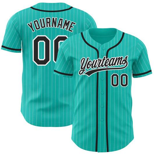 Custom Aqua White Pinstripe Black Authentic Baseball Jersey - Sky-Custom